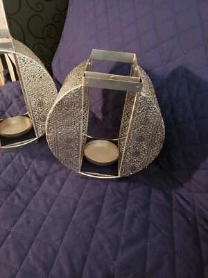 2 candelabros modernos de plata Moraccan redondos para huracanes  Foto 1 de 3