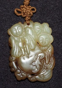 Antique Chinese Hetian Jade Ruyi Lucky Pendant Necklace w/ Three Jade Pieces - Picture 1 of 10
