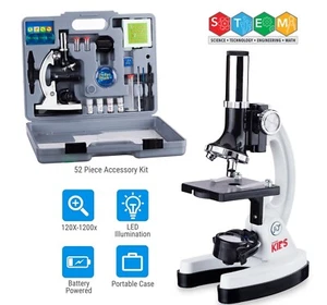 52pc 120X-1200X Starter Compound Microscope Portable Science Kit for Kids School - Picture 1 of 8