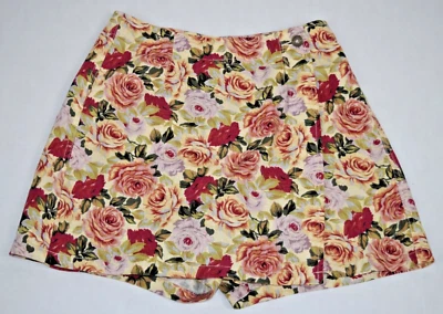Skort Vintage Liz Claiborne Talla S/M Años 90 Beige Oxidado Rojo Verde Rosas Lino Rayón Foto 1 de 4