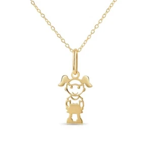 14K Real Solid Yellow Gold Baby Little Girl Kids Pendant Charm Necklace 18 in - Picture 1 of 13