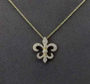 2 Ct Round Cut Simulated Diamond Fleur-De-Lis Pendant 14K Yellow Gold Plated - Picture 1 of 9