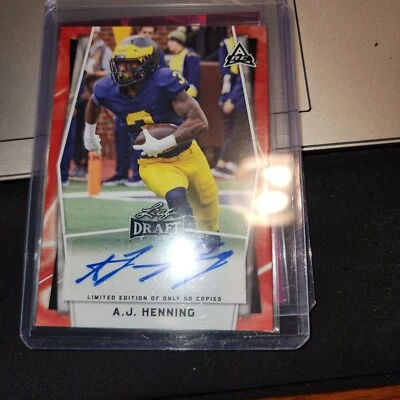 2022 LEAF DRAFT RED BORDER BA-AJH AJ HENNING ARC AUTO /50 -NORTHWESTERN WILDCATS - Image 1 of 2