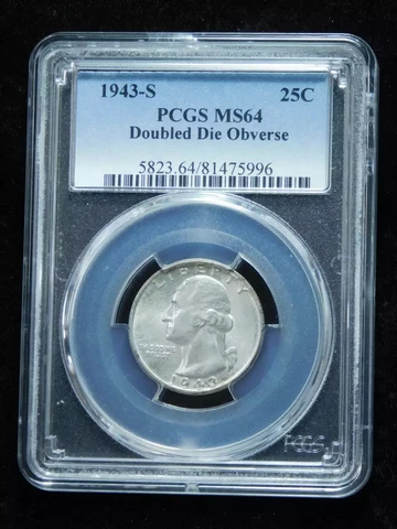 1943-S 25c Washington Silver Quarter - PCGS MS64 Double Die Obverse Cover