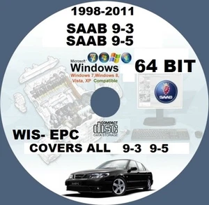 SAAB 9-3 9-5 1998-TO-2011 WIS TALLER REPARACIÓN MANUAL CD 64 BITS PC - Imagen 1 de 5