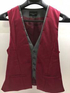 Thelees Homme Deep Red And Grey 4 Botton Vest 2 Pockets 