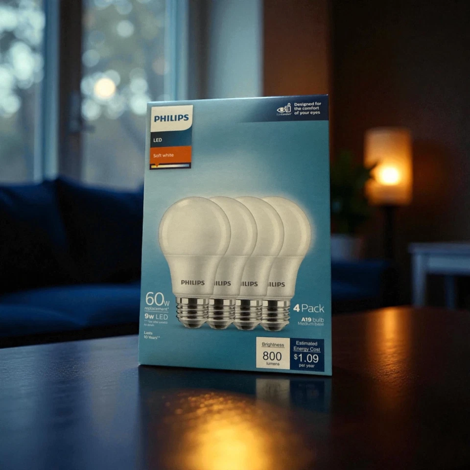 Philips A19 LED Light Bulb 60W Eq Soft White 4-Pack – Medium Base 565457 - Image 1 of 1