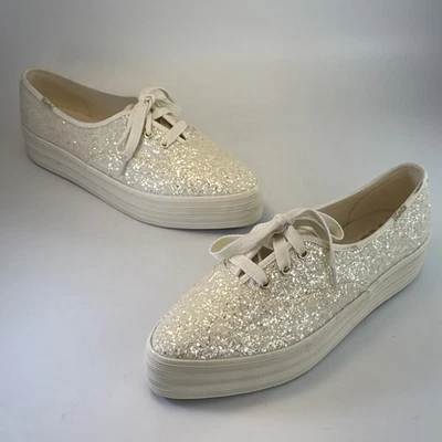 Keds Point Glitter Celebrations Lace Up Sz 9 bridal platform formal sparkle - Image 1 of 4