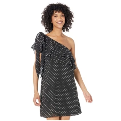 Vestido CeCe Un Hombro Blanco y Negro Punto Suizo Nuevo con Etiquetas Talla S Foto 1 de 4