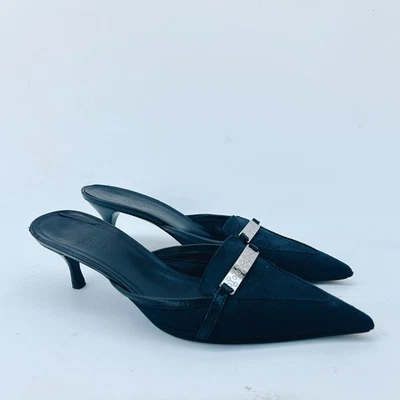 Vintage Gucci GG Supreme Canvas Pointed Toe Mule Kitten Heels Logo Black 6.5  - Image 1 of 4