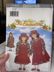 Butterick 4163 Girls Dress, Pinafore, & Hat - Sizes 5-6X Uncut It’s Enchanting - Picture 1 of 2
