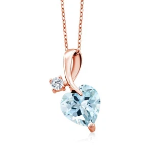 2.85 Ct Sky Blue Topaz E-F Lab Grown Diamond 18K Rose Gold Plated Silver Pendant - Picture 1 of 4