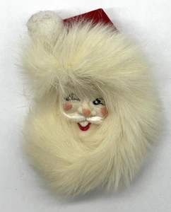 VTG Han Shin Fur Co Santa Clause Head / Face Pin Brooch Christmas Fuzzy 3D 3" - Picture 1 of 11