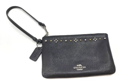 Coach Black Pebbled Leather Studded Wristlet Clutch - Image 1 of 4