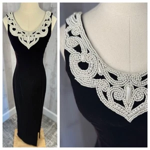 Vintage 1980s Gunne Sax Black Velvet Pearl Embellishments Prom Formal XS/S 5/6 - Picture 1 of 19