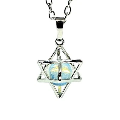 Merkaba Anhänger Halskette Opalit Edelstein Kugel Streitwagen Heilige Geometr... - Bild 1 von 4