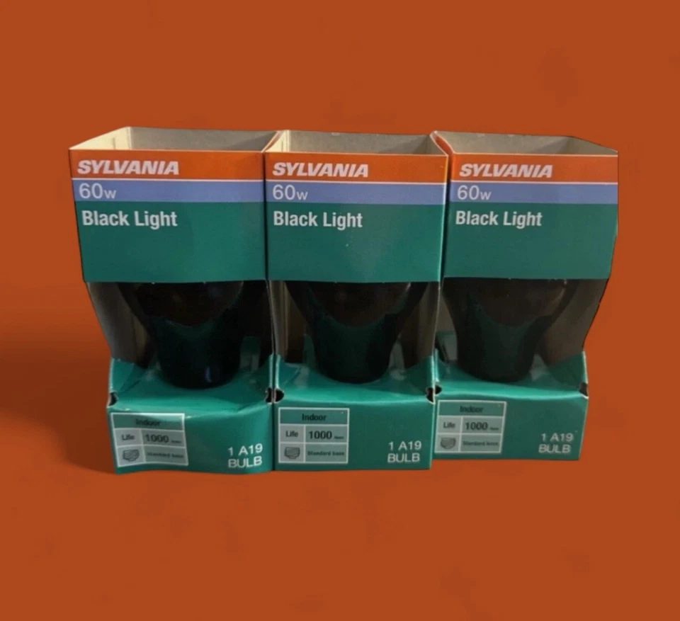 NEW! NICE! 3-Pack Sylvania BlackLight Black Light Bulbs 60W 1000 Hrs 125 Volts - Image 1 of 1