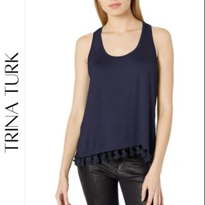 Camiseta sin mangas Trina Turk Tajo con dobladillo borla azul marino, XL Foto 1 de 4