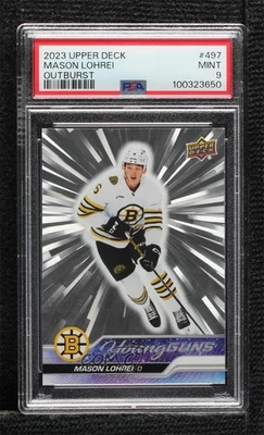 2023 Upper Deck Series 2 Young Guns Outburst Mason Lohrei PSA 9 MINT Rookie RC - Image 1 of 2