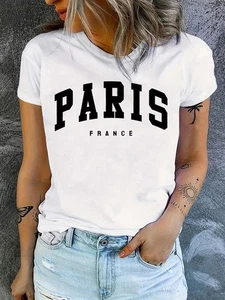 Vibrant Paris Print T-Shirt - Short Sleeve Crew Neck, Women's Fashion Clothing  - Picture 1 of 10