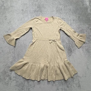 Lilly Pulitzer Dress Girls XL 12-14 Gold Metallic Knit Long Sleeve Ruffle Party - Picture 1 of 7