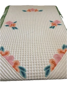Vintage 1970 weiße Chenille Tagesdecke 87x102 floral Top Zustand bezaubernd - Bild 1 von 12