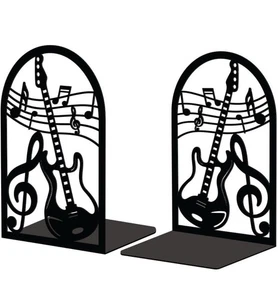 Guitar and Music Note Metal Bookend Stopper 13.5x11x20 Modern Heavy Duty - Picture 1 of 3