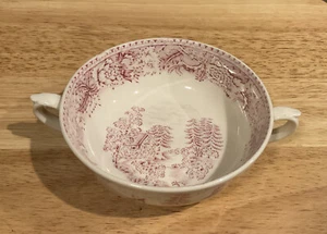 Vintage Arabia Finland 2 Handle 5” Sugar Bowl Rose Red Cabin by Lake Scene - Picture 1 of 4