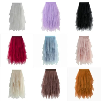 Mujeres Tutú Falda Transparente Tul Malla Asimétrica En Capas Falda Baile Verano Moda Foto 1 de 4