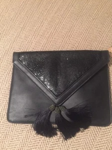 NEW STYLISH BLACK ENVELOPE CLUTCH HANDBAG PURSE - Picture 1 of 4