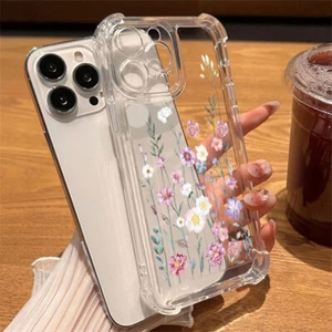 Shockproof Flower Clear Bumper Case For iPhone 16 15 Pro Max 16e 14 13 12 Cover - Photo 1 sur 18
