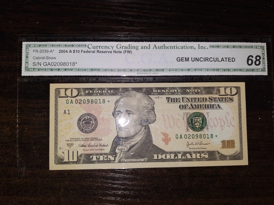 2004A - $10 FRN, STAR Note.  Gem Uncirculated.  A1 Boston, Serial #:  GA02098018 - Image 1 of 1