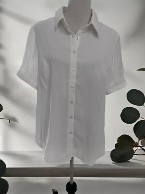Camisa feminina Allegra K manga curta transparente gola pontiaguda trabalho tops (L) - Imagem 1 de 4