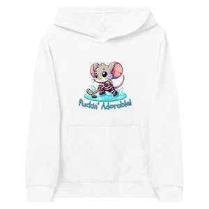 Puckin’ Adorable Kids Hockey Hoodie Skating Mouse Fleece Sweatshirt Youth Gift - Picture 1 of 11