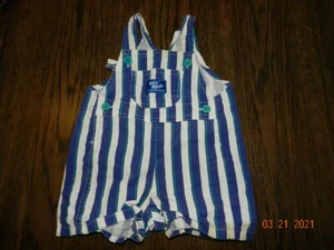 Vintage OSHKOSH Striped Vestbak Shortall Overalls BOYS 3-6  White Blue - Picture 1 of 3
