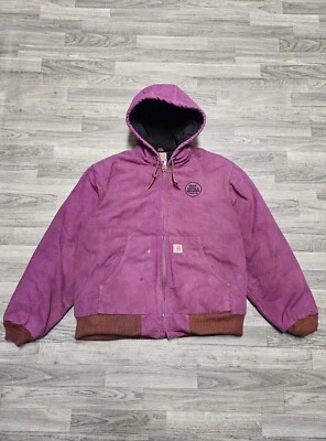复古 Carhartt 夹克茄子紫色染色 J130 帆布绗缝连帽美国  — 第 1/4 张图片