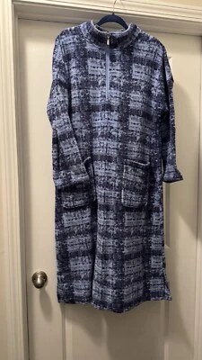 Stan Herman Plush Boucle Plaid Cuddler with Blanket Stitch Sea Blue Size Small - Image 1 of 4