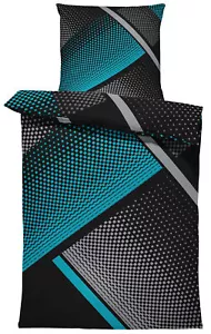 4 teilig Bettwäsche 135x200 cm geometrisch petrol grau schwarz modern Mikrofaser - Bild 1 von 6