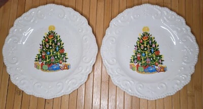 Davids Temptations Christmas Plates 8" Set of 2  Embossed Snowflake Tree Cookies - Image 1 of 4