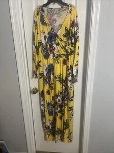 Women’s Yellow Floral Printed Long Maxi Fall Casual Dress Size Large Tall - Picture 1 of 4