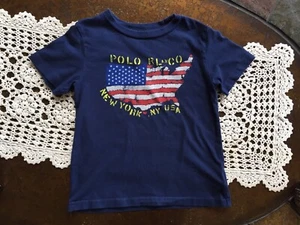 Polo Ralph Lauren Boys Girls Blue Short Sleeve TShirt American Flag New York 5 - Picture 1 of 4