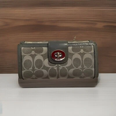 COACH 43609 Gray/Silver Turnlock Signature Slim Envelope Flap Wallet Purse - Image 1 of 4