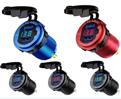 Voltímetro LED enchufe encendedor encendedor de cigarrillos coche doble puerto USB de aluminio 12V-24V - Imagen 1 de 4