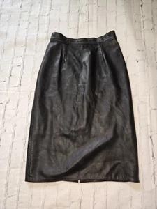 Vtg 80s Firenze Santa Barbara Womens Black Genuine Leather Skirt Sz 8 Made USA - Picture 1 of 8