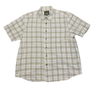 Eddie Bauer Sport Shop Mens XL Plaid Short Sleeve Button Up Shirt White Green - Picture 1 of 4