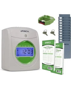 UPunch HN1500C Punch-to-Pay Time Clock Bundle with 100 Cards, Card Rack - Picture 1 of 5
