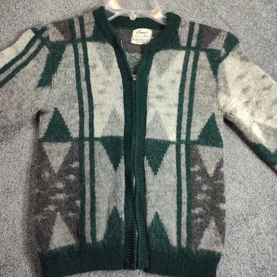Cárdigan Penney's Vintage Mohair Mezcla de Lana Cremallera Frontal Suéter Verde Gris 36 Foto 1 de 4