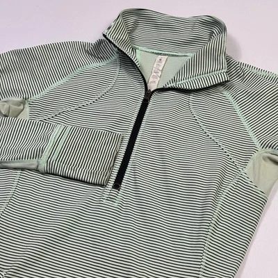 Lululemon Pullover Womens 6 Green Black Stripe Half Zip Running Top Athletic - Image 1 of 4
