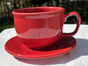 Post 86 Retired Fiesta Ware Scarlet Red Jumbo Cup and Saucer Very Good Used Cond - Picture 1 of 14