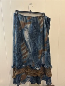 Women’s Plus Size 3X Boho Skirt – Blue & Brown Lace Trim – RAG Brand - Picture 1 of 4